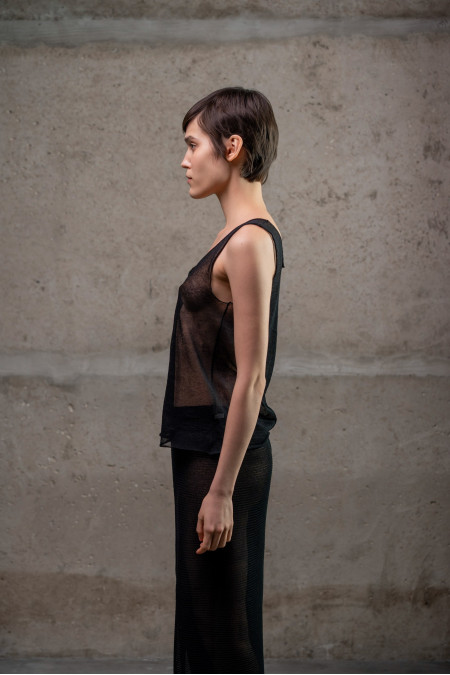 Black Translucent Top With Raw Edges