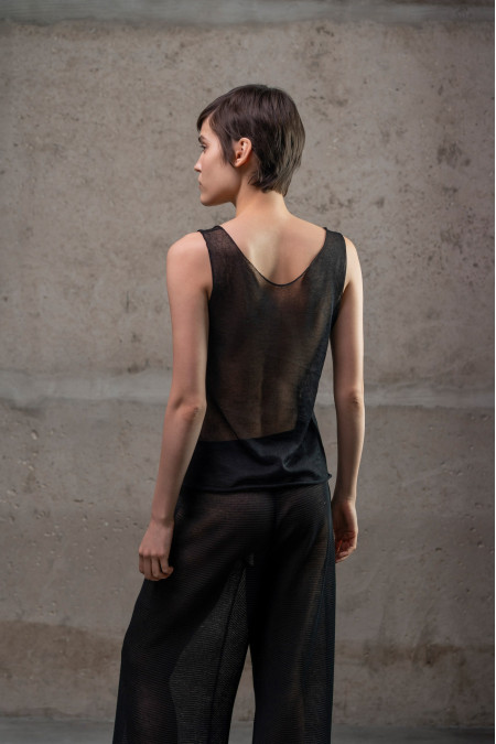 Black Translucent Top With Raw Edges