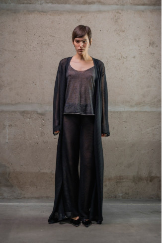 Black Translucent Textured Trousers
