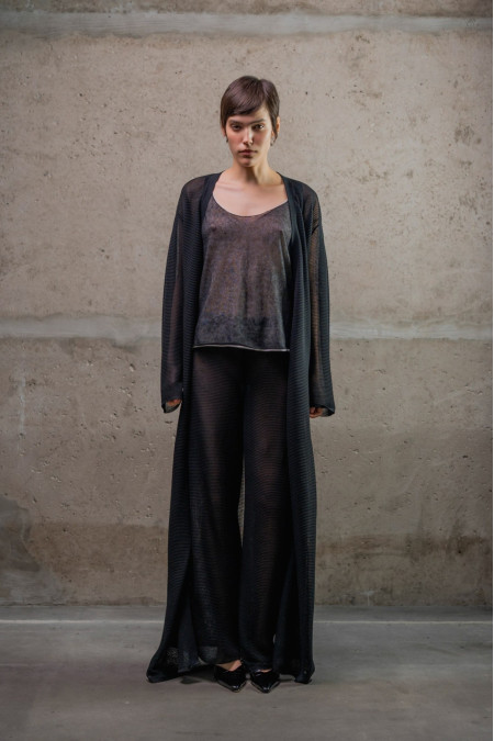 Black Translucent Textured Trousers