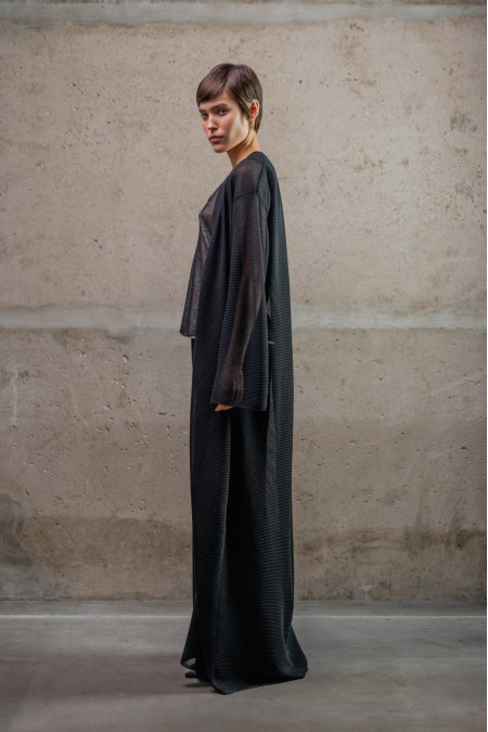 Long Black Translucent Textured Cardigan