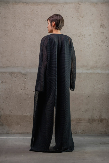 Long Black Translucent Textured Cardigan