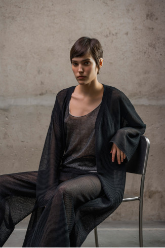 Long Black Translucent Textured Cardigan