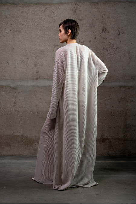 Long Grey Translucent Textured Cardigan