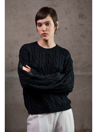 Джемпер з фактурної бавовняної пряжі чорний
