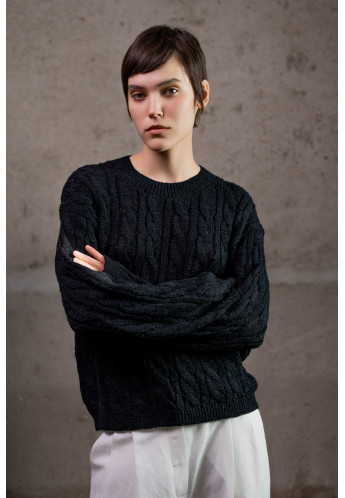 Джемпер з фактурної бавовняної пряжі чорний