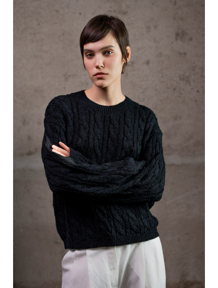 Джемпер з фактурної бавовняної пряжі чорний