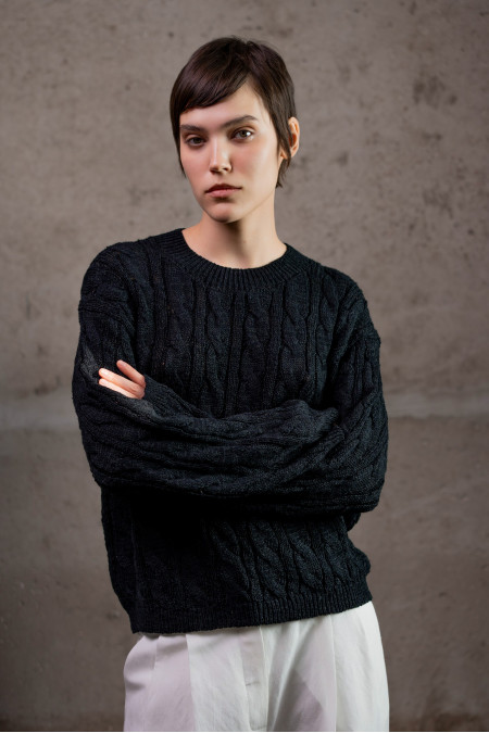Джемпер з фактурної бавовняної пряжі чорний Джемпер з фактурної бавовняної пряжі чорний