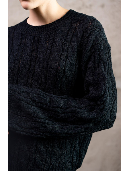 Джемпер з фактурної бавовняної пряжі чорний