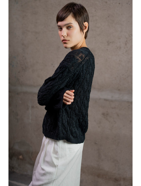 Джемпер з фактурної бавовняної пряжі чорний