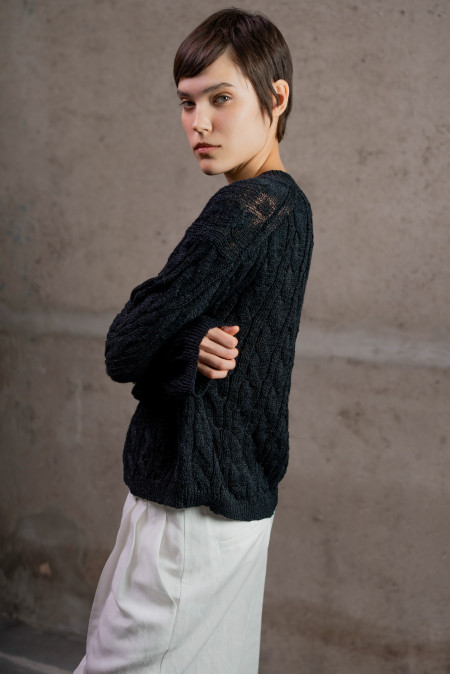 Джемпер з фактурної бавовняної пряжі чорний Джемпер з фактурної бавовняної пряжі чорний