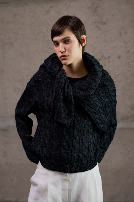 Джемпер з фактурної бавовняної пряжі чорний Джемпер з фактурної бавовняної пряжі чорний