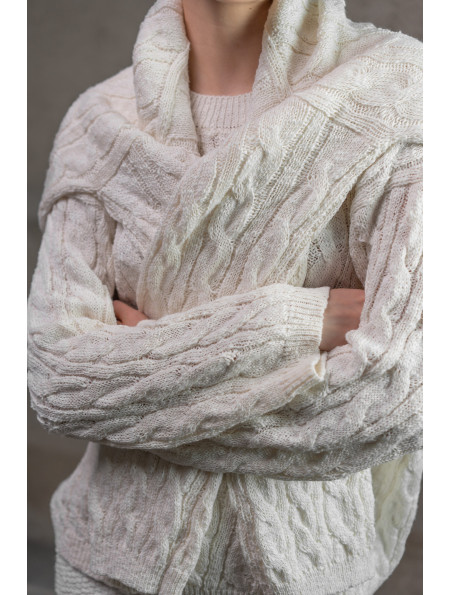 Джемпер з фактурної бавовняної пряжі молочний