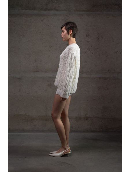 Джемпер з фактурної бавовняної пряжі молочний