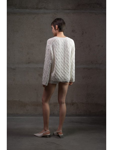 Джемпер з фактурної бавовняної пряжі молочний