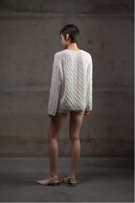 Джемпер з фактурної бавовняної пряжі молочний Джемпер з фактурної бавовняної пряжі молочний