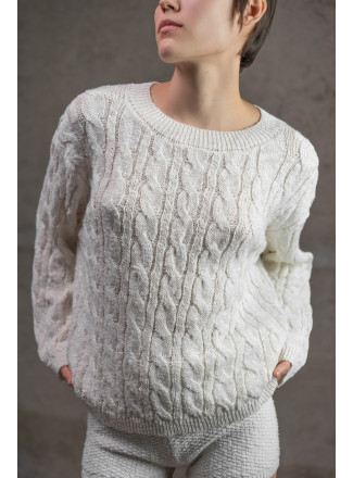 Джемпер з фактурної бавовняної пряжі молочний
