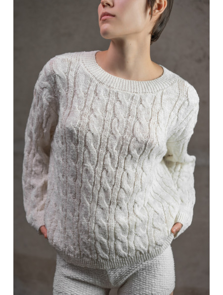 Джемпер з фактурної бавовняної пряжі молочний