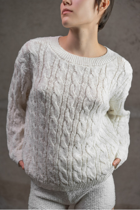 Джемпер з фактурної бавовняної пряжі молочний Джемпер з фактурної бавовняної пряжі молочний