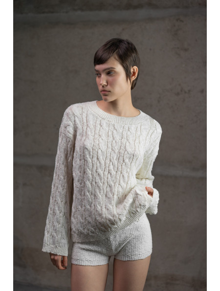 Джемпер з фактурної бавовняної пряжі молочний
