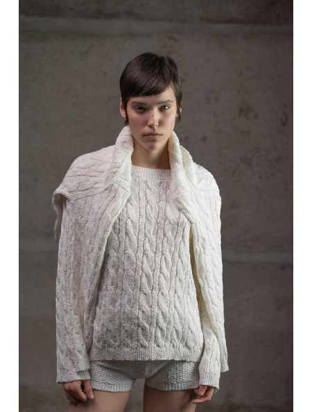 Джемпер з фактурної бавовняної пряжі молочний