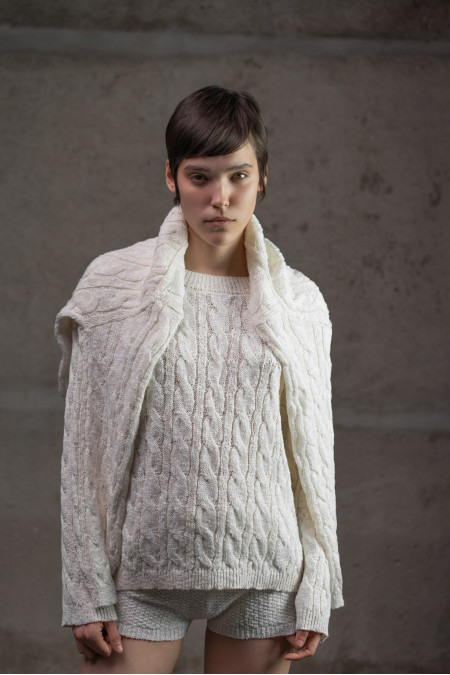 Джемпер з фактурної бавовняної пряжі молочний Джемпер з фактурної бавовняної пряжі молочний