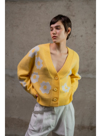 Oversize-кардиган з квітами світло-жовтий