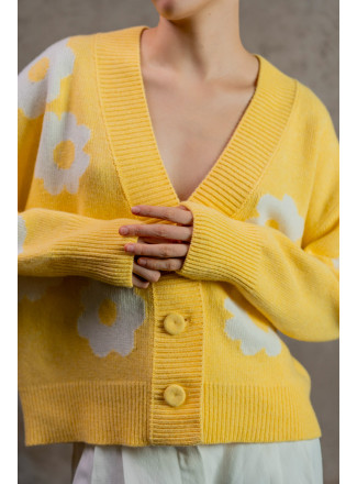 Oversize-кардиган з квітами світло-жовтий
