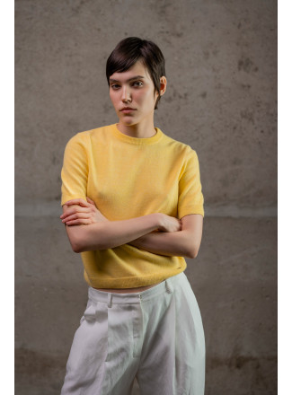 Джемпер з вовни ягнят з коротким рукавом світло-жовтий