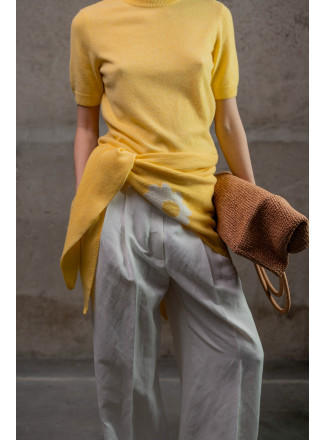 Джемпер з вовни ягнят з коротким рукавом світло-жовтий