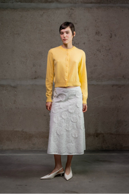 Light Yellow Cropped Basic Knitted Lambswool Jacket