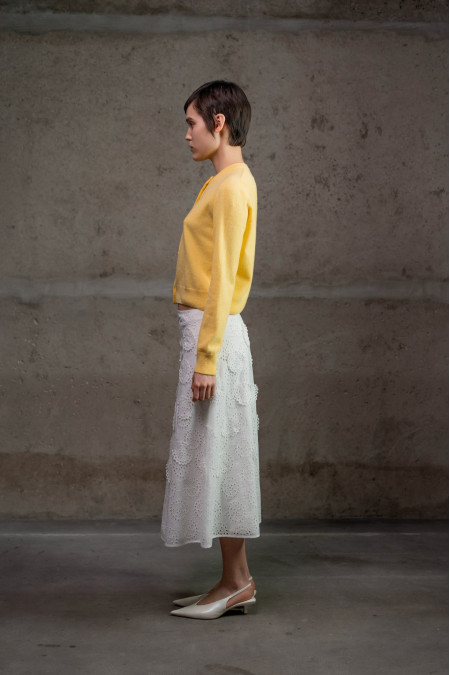 Light Yellow Cropped Basic Knitted Lambswool Jacket