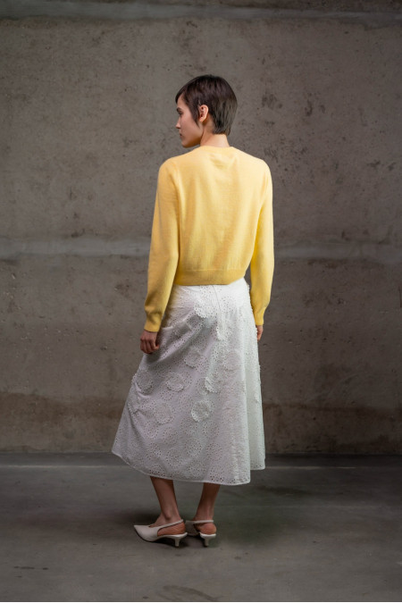 Light Yellow Cropped Basic Knitted Lambswool Jacket