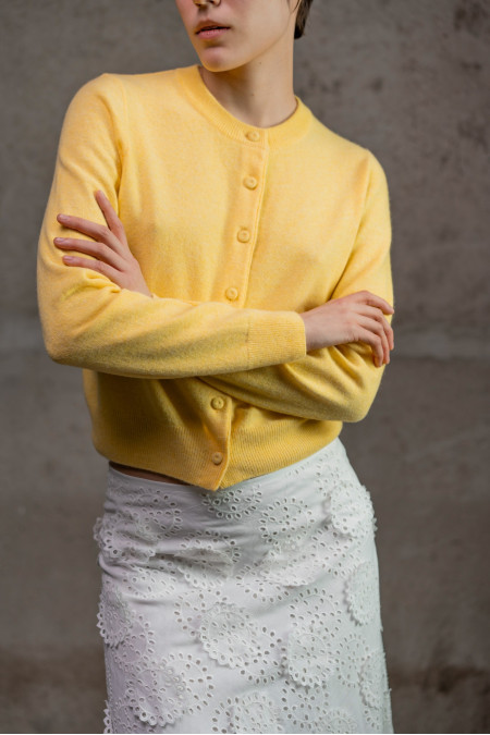 Light Yellow Cropped Basic Knitted Lambswool Jacket