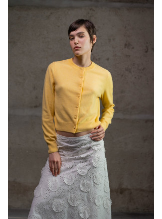 Укорочений базовий трикотажний жакет з вовни ягнят світло-жовтий