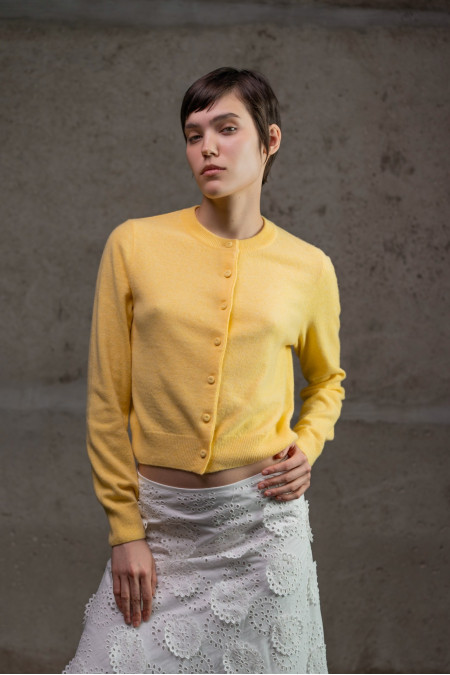 Light Yellow Cropped Basic Knitted Lambswool Jacket