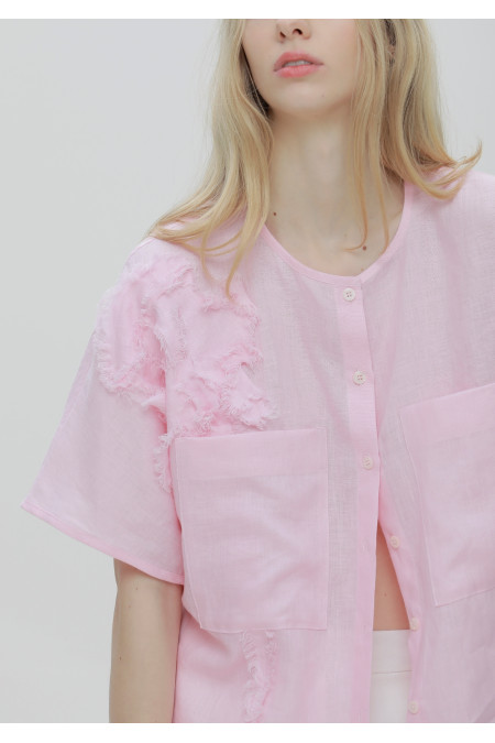 Pink Appliqué Linen Blouse