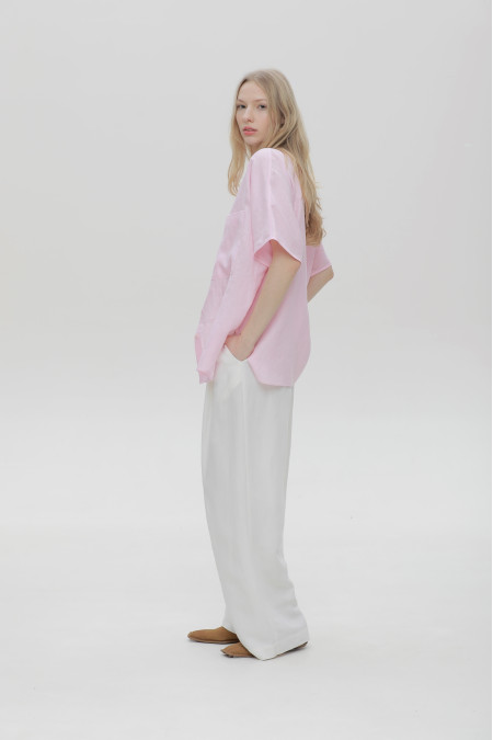 Pink Appliqué Linen Blouse