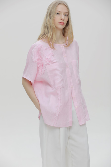 Pink Appliqué Linen Blouse