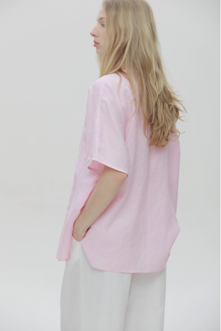 Pink Appliqué Linen Blouse