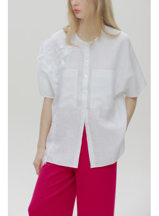 Лляна блуза з аплікацією біла