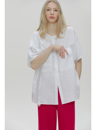 Льняная блуза с аппликацией белая
