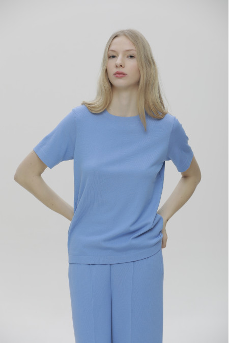 Wide Blue Stitch Seam Viscose Trousers