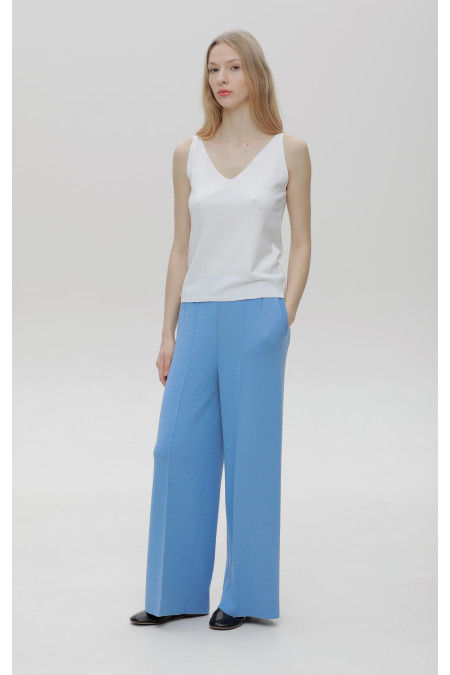 Wide Blue Stitch Seam Viscose Trousers