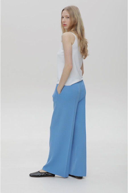 Wide Blue Stitch Seam Viscose Trousers