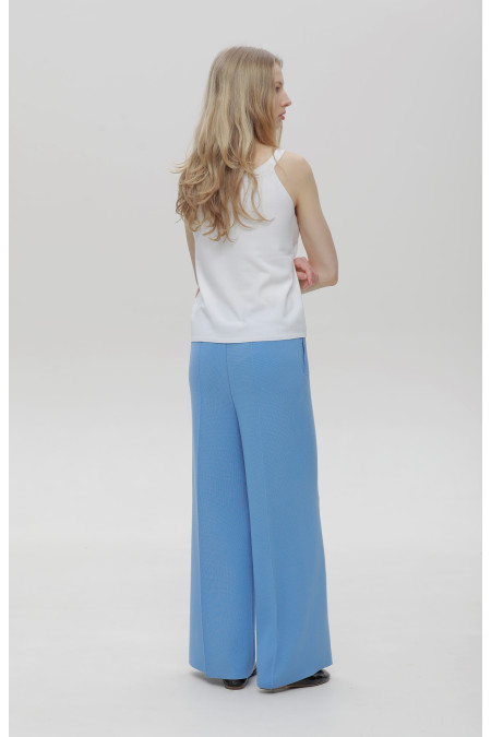Wide Blue Stitch Seam Viscose Trousers