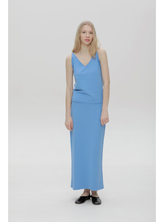 Long Straight Blue Viscose Skirt