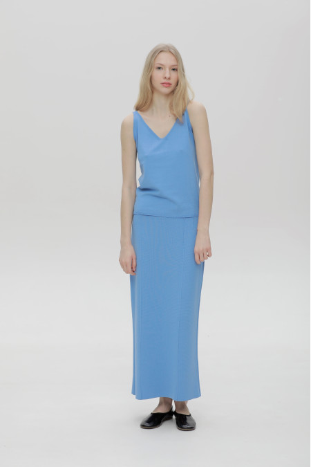 Довга пряма спідниця з віскози блакитна