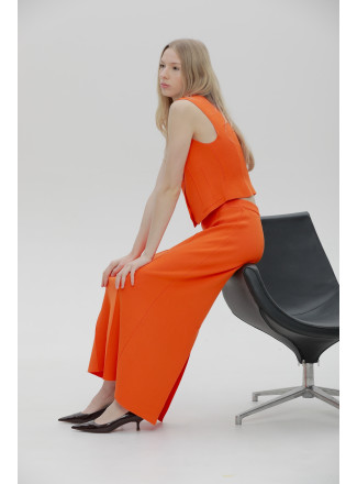 Long Straight Orange Viscose Skirt