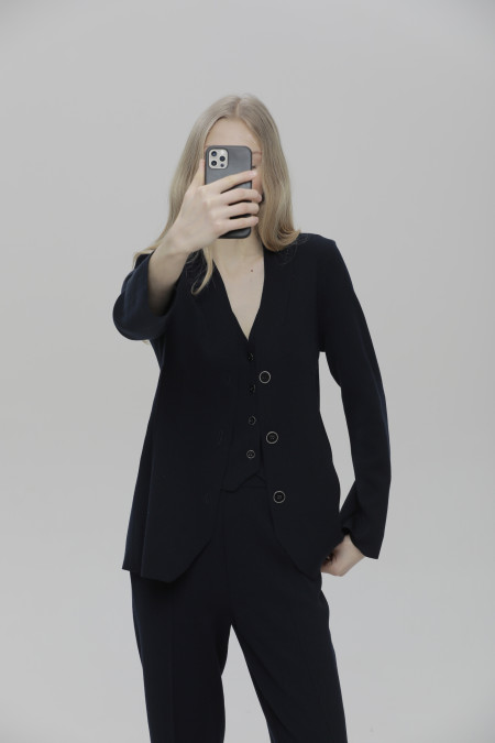 Приталений піджак темно-синій